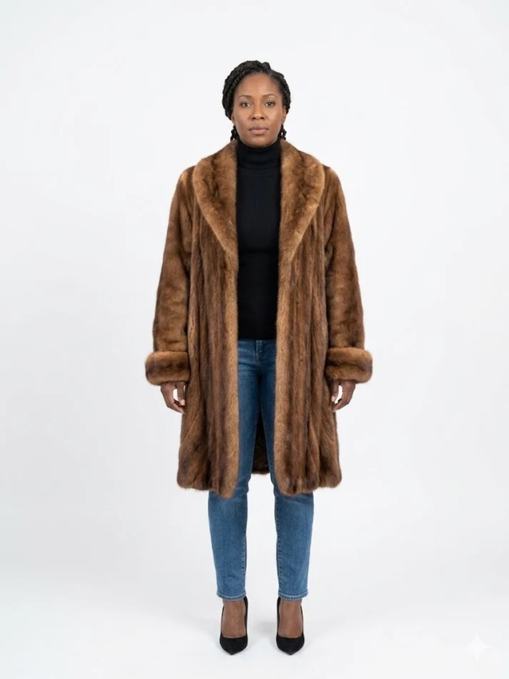 Vintage Autumn Haze Mink Fur Coat Full Sweep Shawl Collar